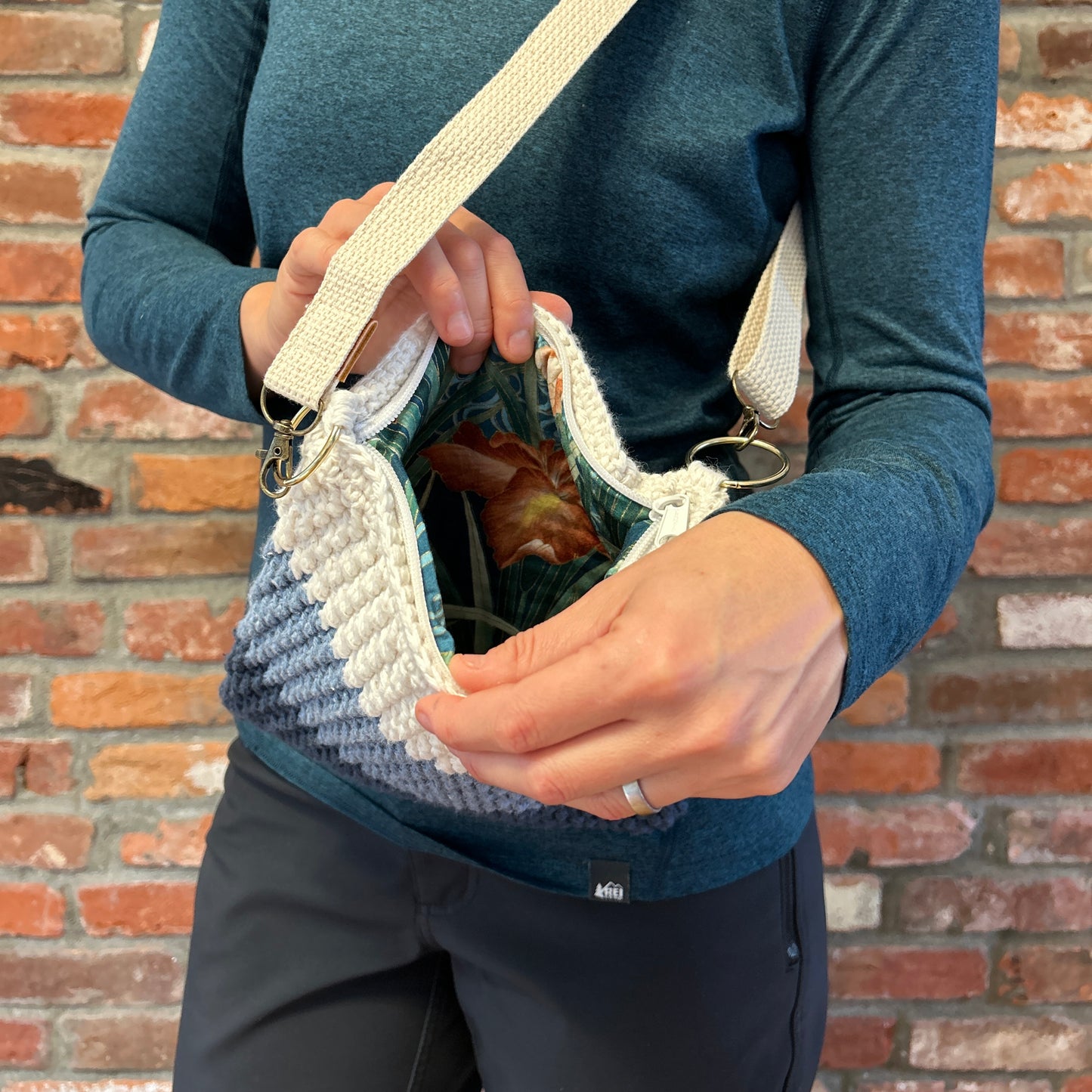 Sun Sewn Blue Stripes Crochet Crossbody Bag with Zipper
