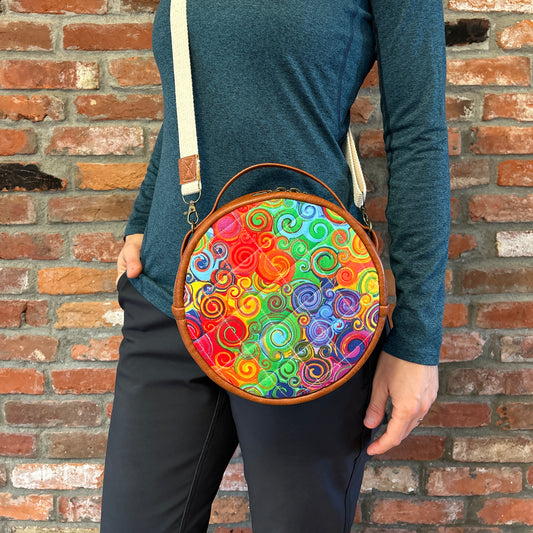Sun Sewn Round Rainbow Swirl Crossbody Bag