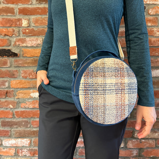 Sun Sewn Round Plaid Crossbody Bag