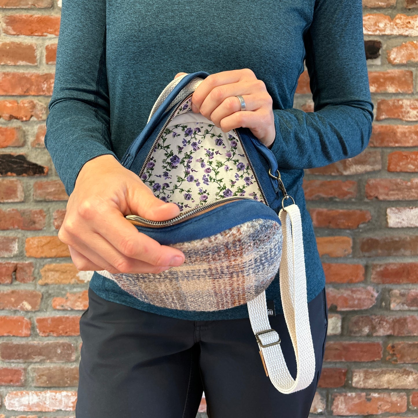 Sun Sewn Round Plaid Crossbody Bag