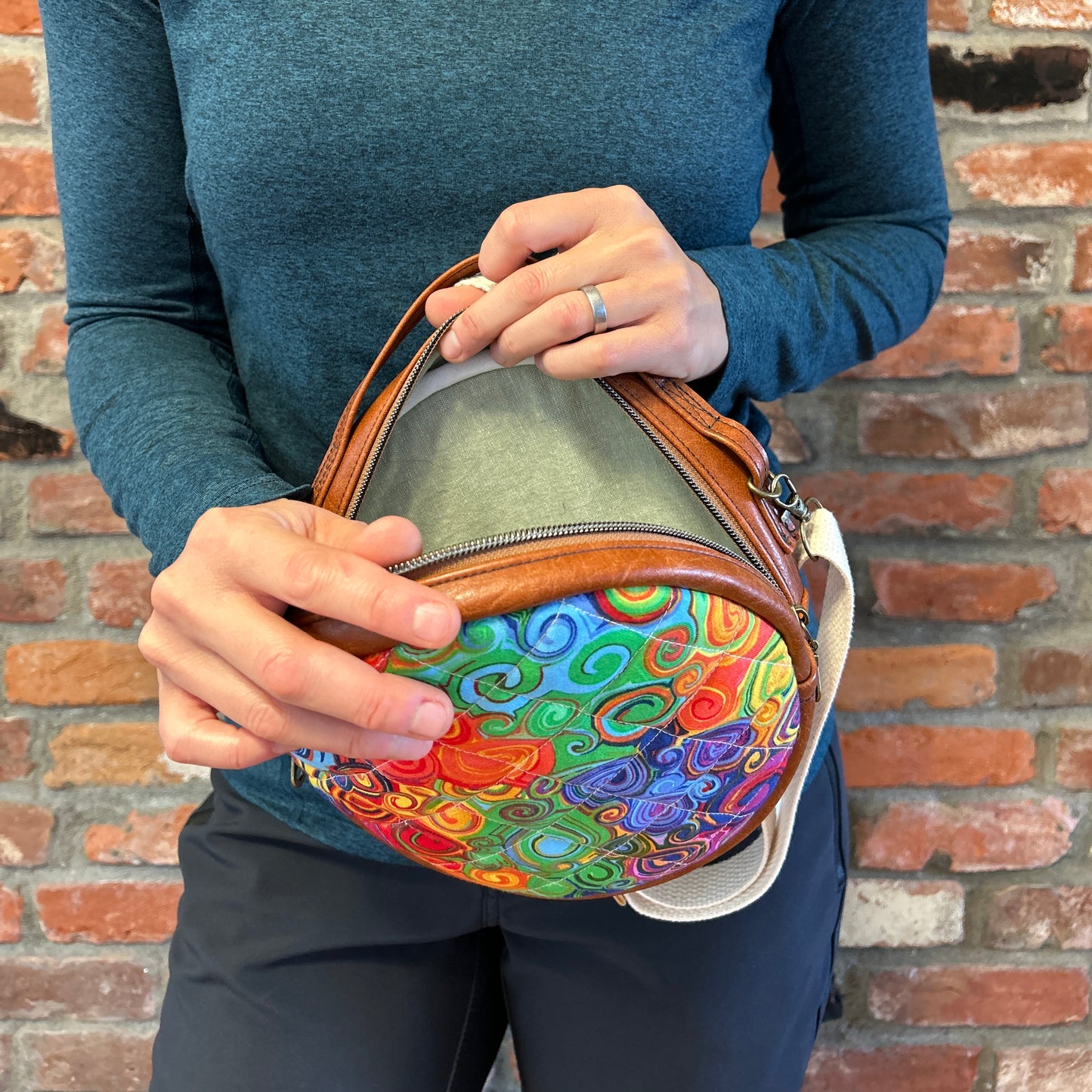 Sun Sewn Round Rainbow Swirl Crossbody Bag