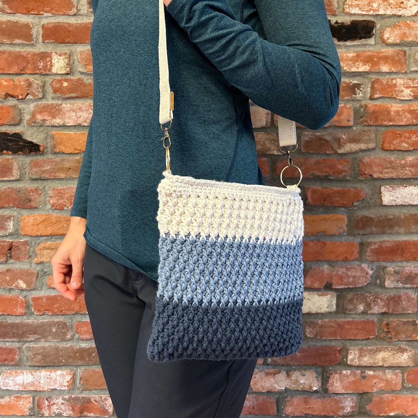 Sun Sewn Blue Stripes Crochet Crossbody Bag with Zipper