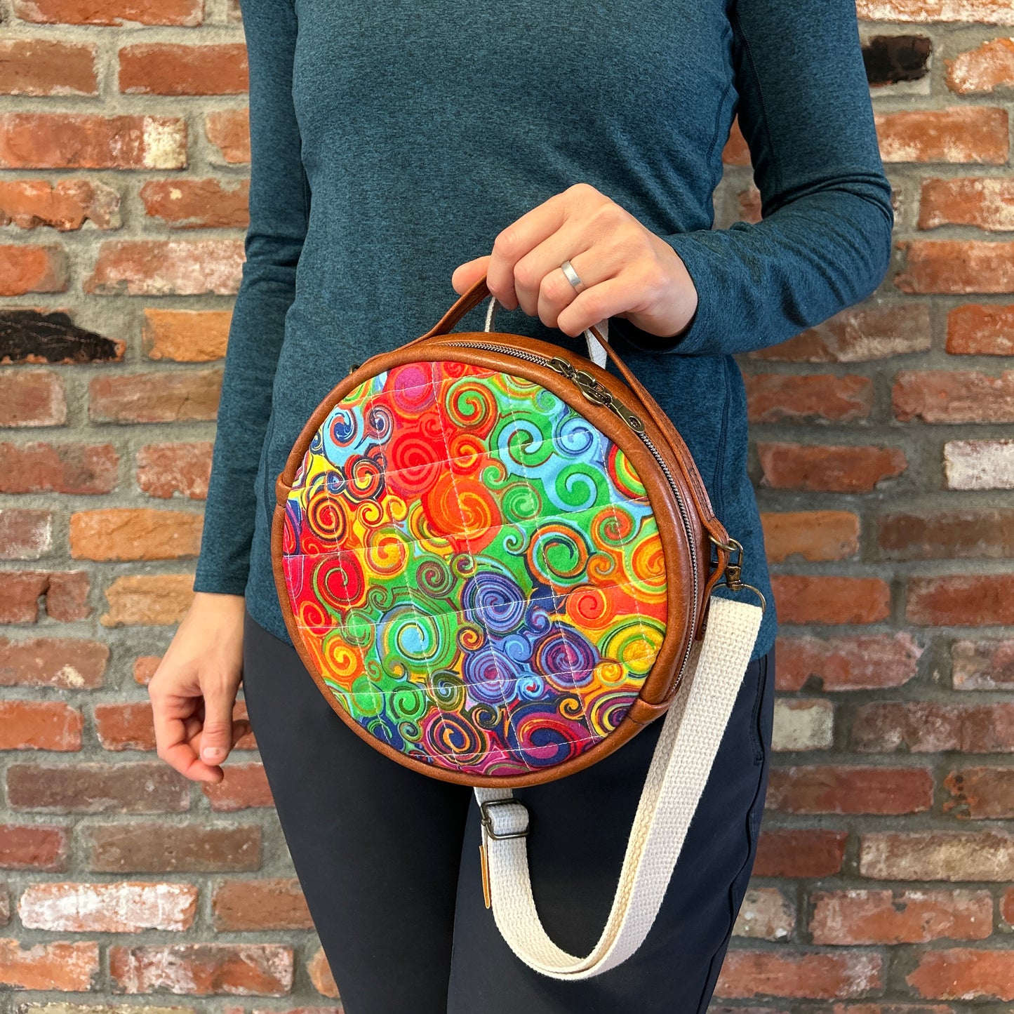 Sun Sewn Round Rainbow Swirl Crossbody Bag