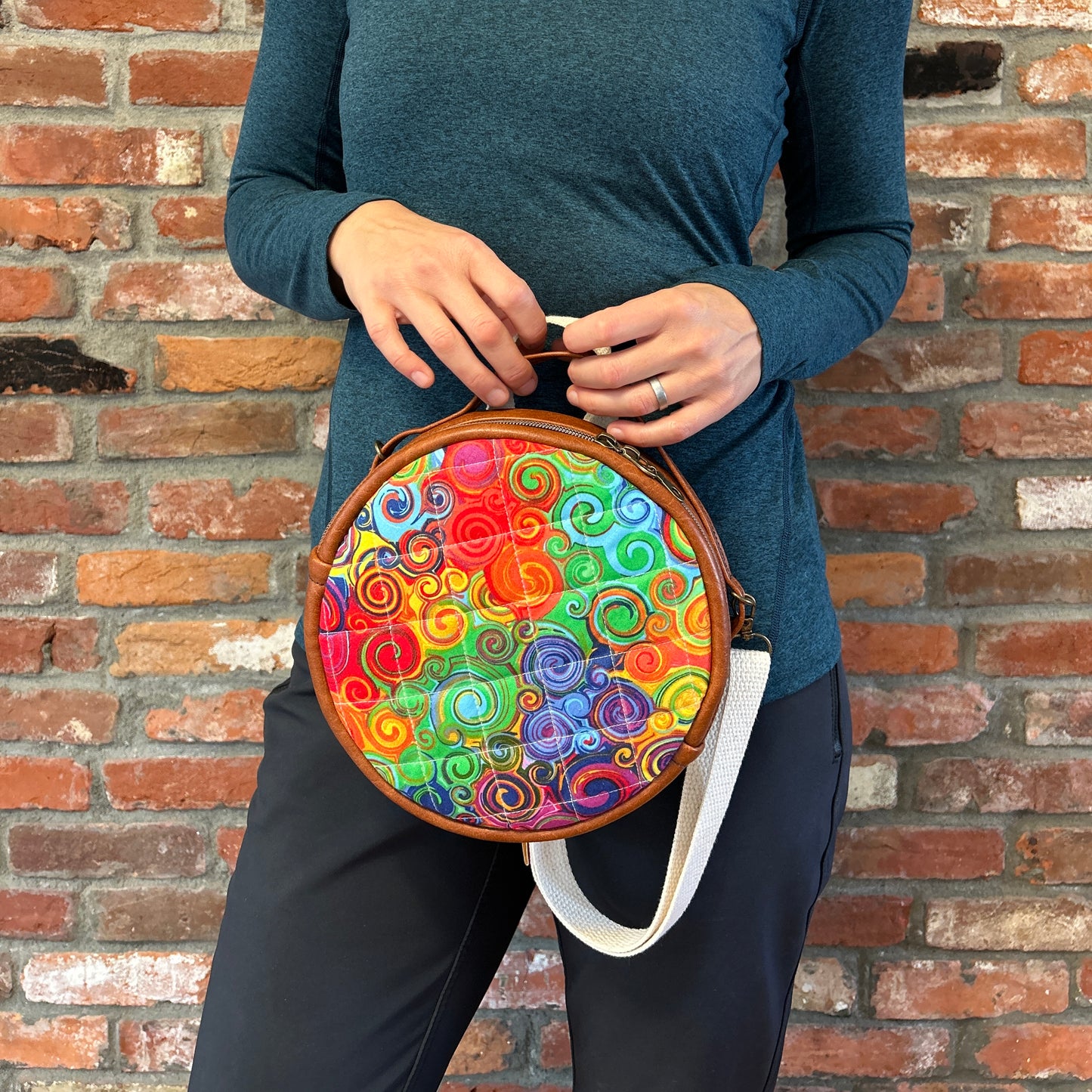 Sun Sewn Round Rainbow Swirl Crossbody Bag