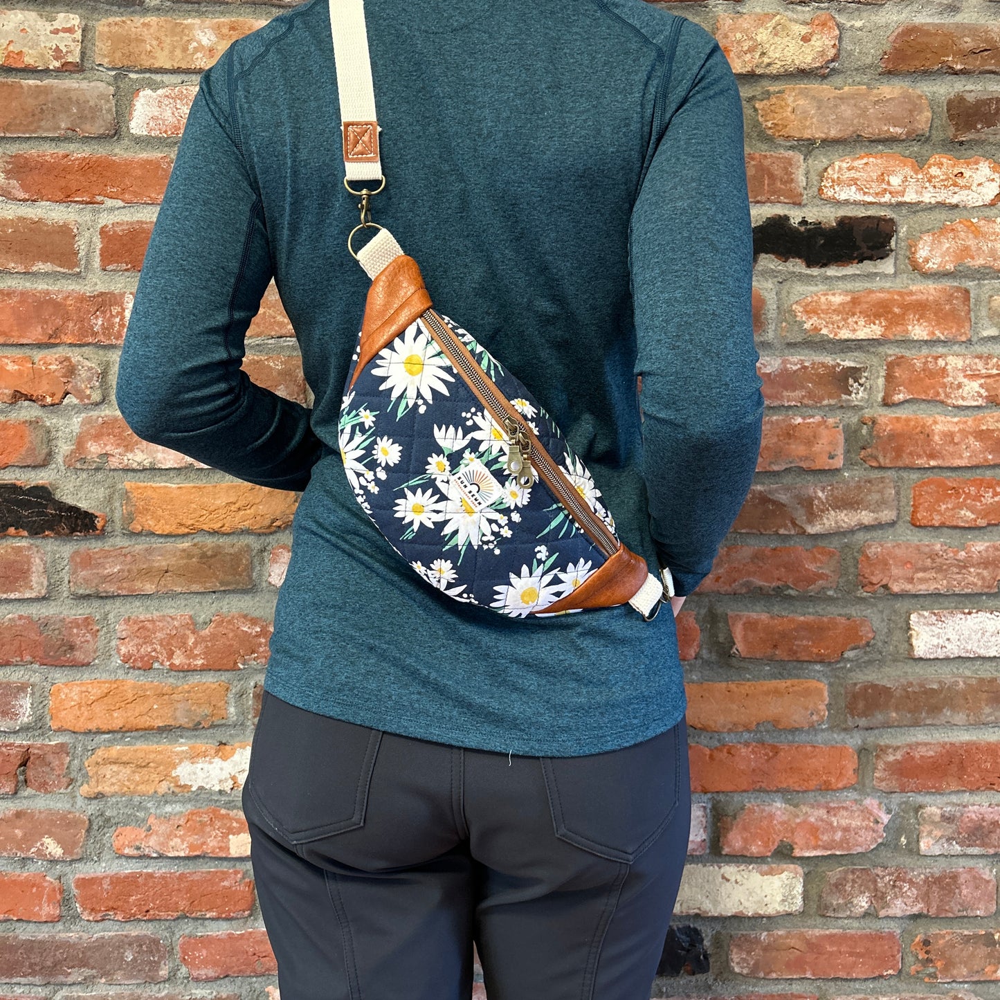 Sun Sewn Blue Daisy Sling Bag