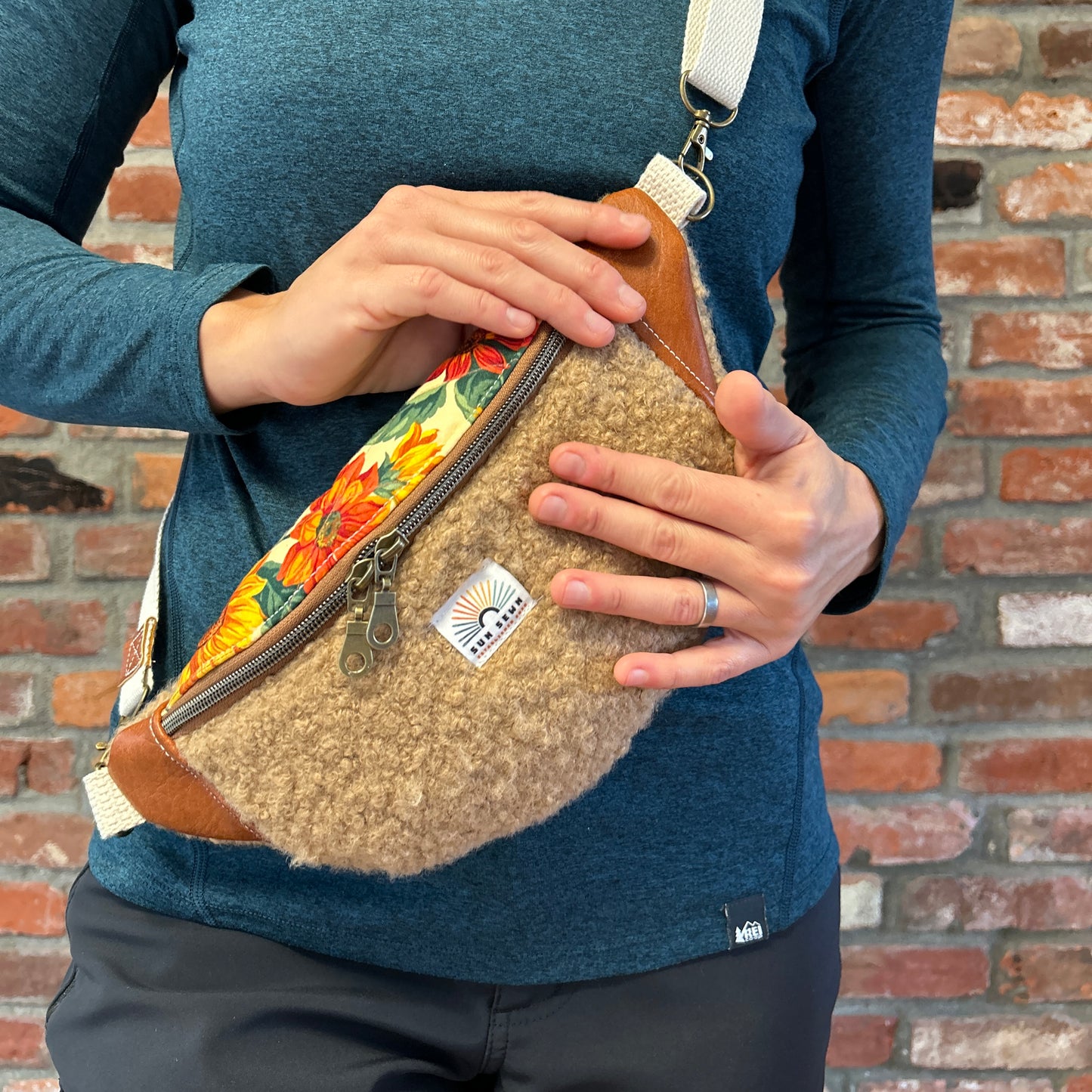Sun Sewn Sunflower and Teddy Sling Bag