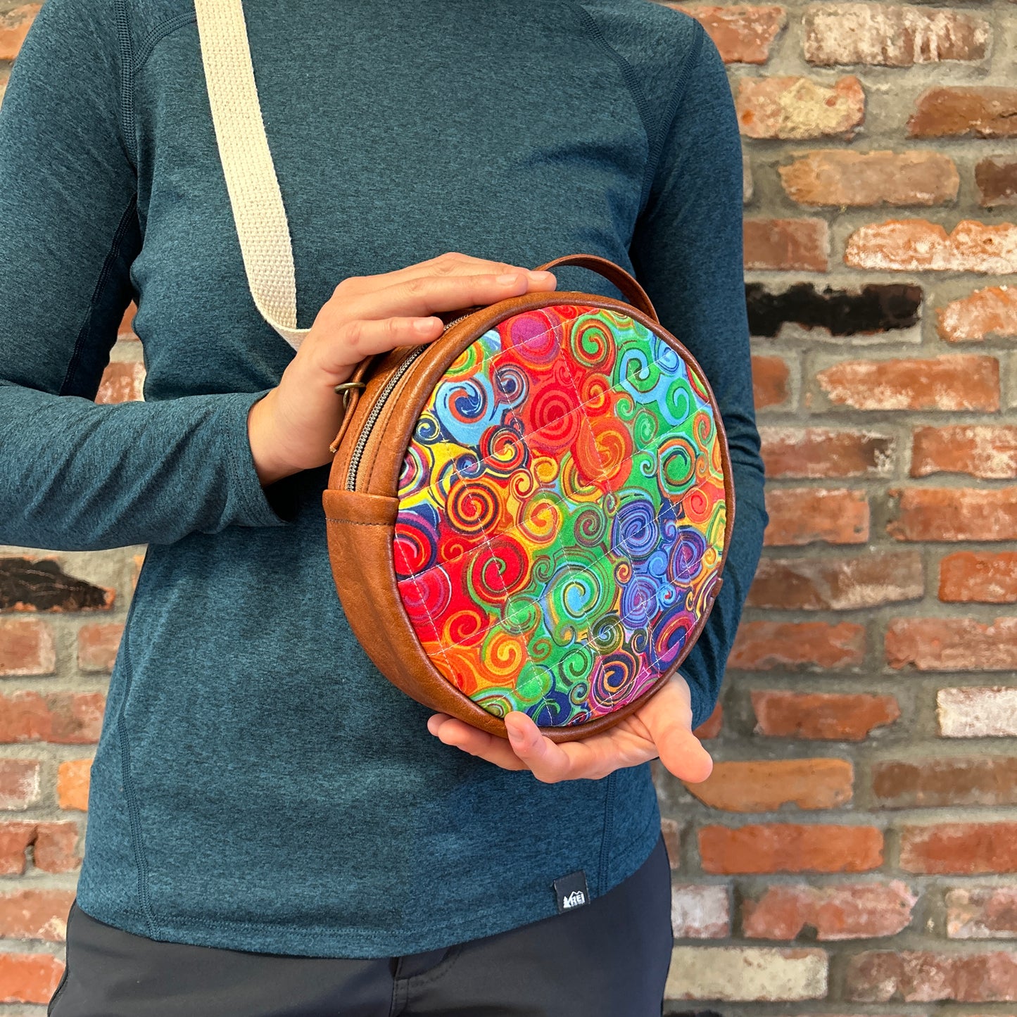 Sun Sewn Round Rainbow Swirl Crossbody Bag