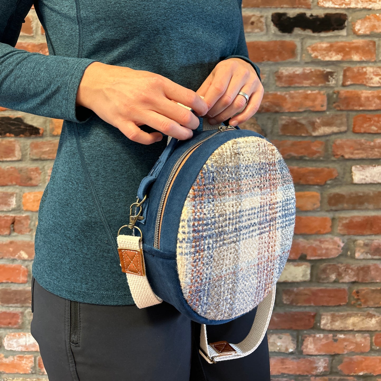 Sun Sewn Round Plaid Crossbody Bag